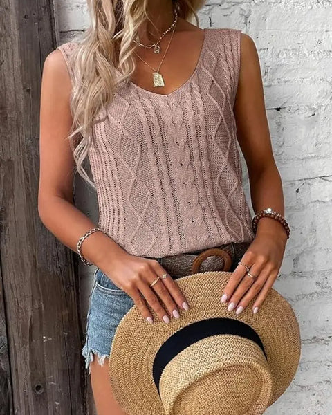 Women's Ribbed Knitted V-Neck Vest: Slim Fit Sleeveless Camisole for Casual Summer Style