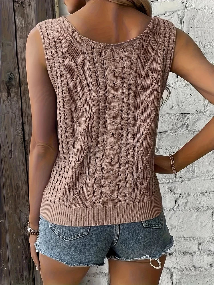 Women's Ribbed Knitted V-Neck Vest: Slim Fit Sleeveless Camisole for Casual Summer Style