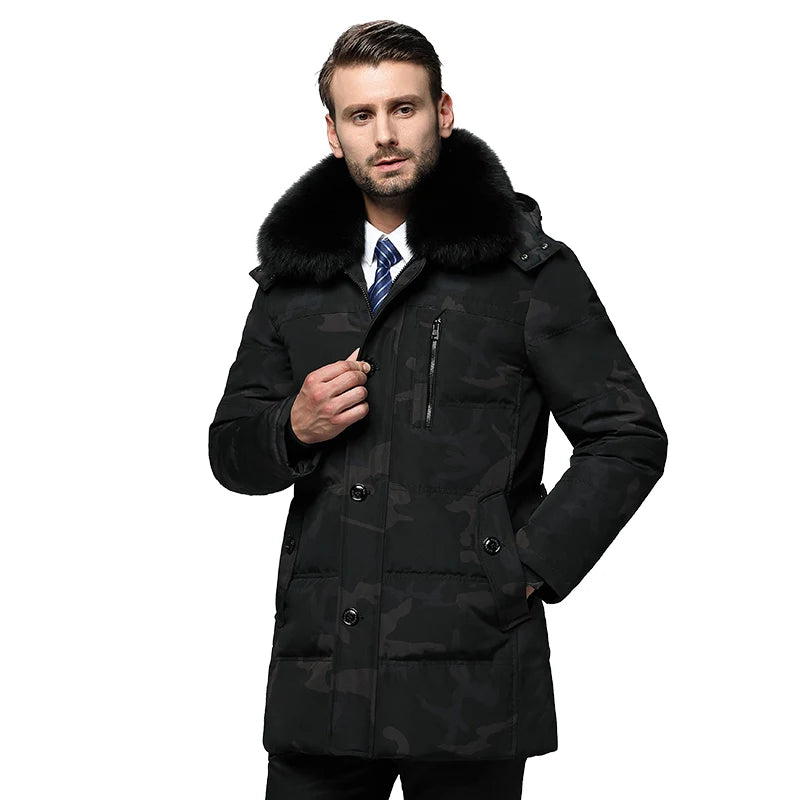 Men's Plus Size Down Jacket: Winter Coat with Fox Fur Collar for Ultimate Warmth