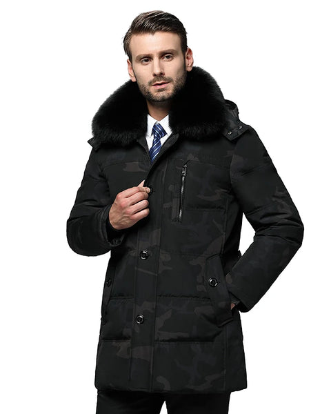 Men's Plus Size Down Jacket: Winter Coat with Fox Fur Collar for Ultimate Warmth