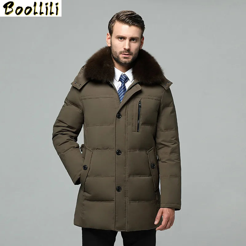 Men's Plus Size Down Jacket: Winter Coat with Fox Fur Collar for Ultimate Warmth