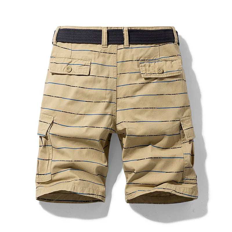 Men's Stripe Cotton Cargo Shorts: Casual Camouflage Bermuda Beach Pants