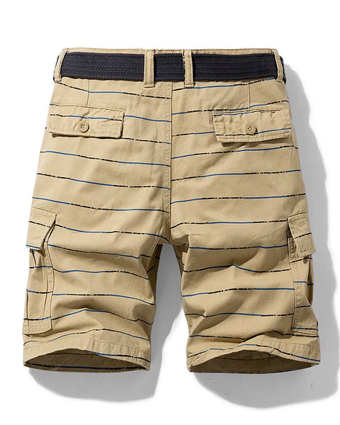 Men's Stripe Cotton Cargo Shorts: Casual Camouflage Bermuda Beach Pants