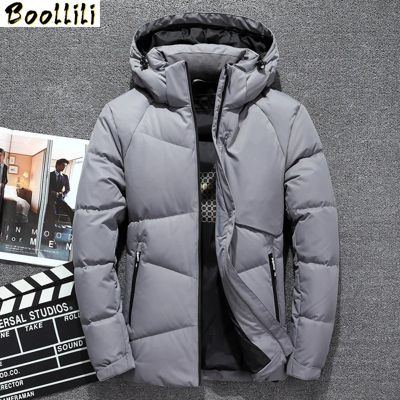 Men's Long Down Jacket: Thermal Thick White Duck Down Coat for Winter Overcoat