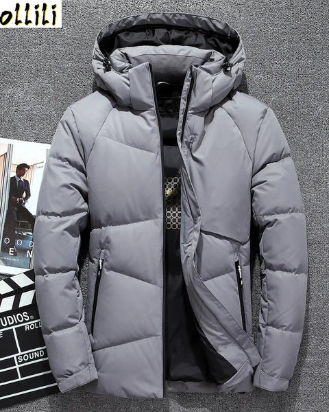 Men's Long Down Jacket: Thermal Thick White Duck Down Coat for Winter Overcoat