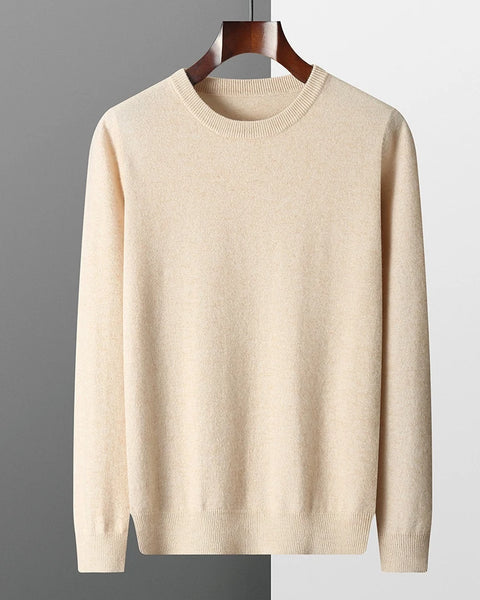 Men's 100% Pure Merino Wool Round Neck Pullover: Versatile Thin Solid Color Sweater for Autumn/Winter