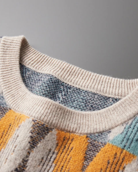 Men's 100% Merino Wool O-Neck Pullover: Vintage Jacquard Cashmere Sweater for Autumn/Winter