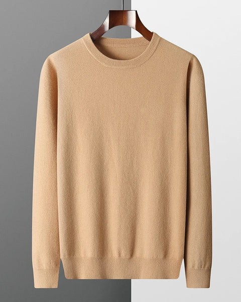 Men's 100% Pure Merino Wool Round Neck Pullover: Versatile Thin Solid Color Sweater for Autumn/Winter