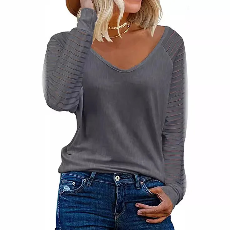 Long Sleeved Striped Casual Loose Shirt T-shirt