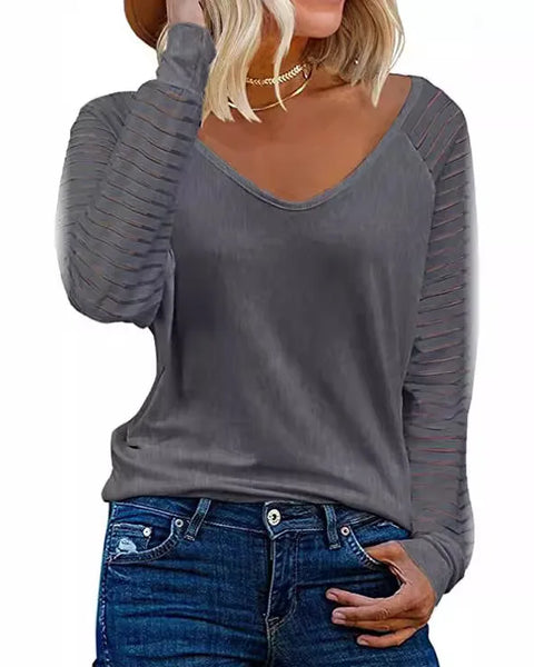 Long Sleeved Striped Casual Loose Shirt T-shirt