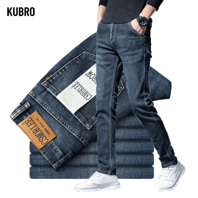 Classic Brand Casual Jeans Men High Quality Retro Slim Stretch Men's Cotton Trousers Embroidery Jean Homme Denim Pants