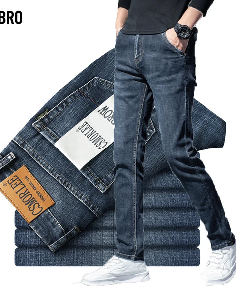 Classic Brand Casual Jeans Men High Quality Retro Slim Stretch Men's Cotton Trousers Embroidery Jean Homme Denim Pants