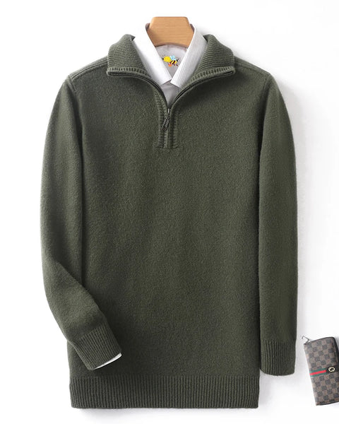 Men's 100% Merino Wool Half Zip Sweater: Thickened Warm Casual Knit for Winter