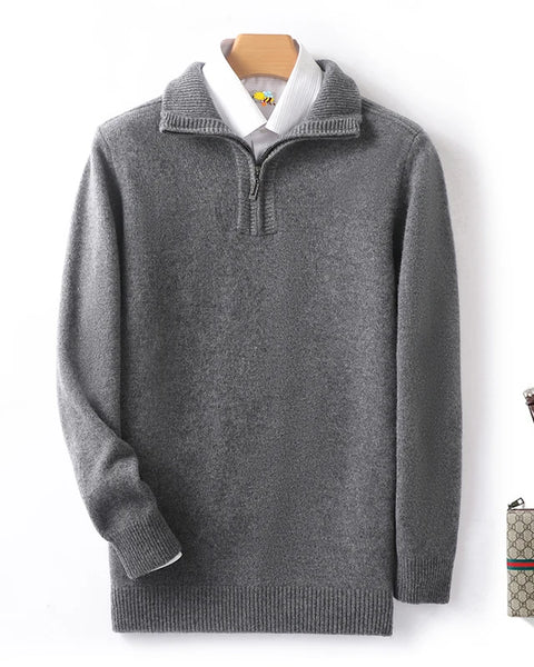 Men's 100% Merino Wool Half Zip Sweater: Thickened Warm Casual Knit for Winter