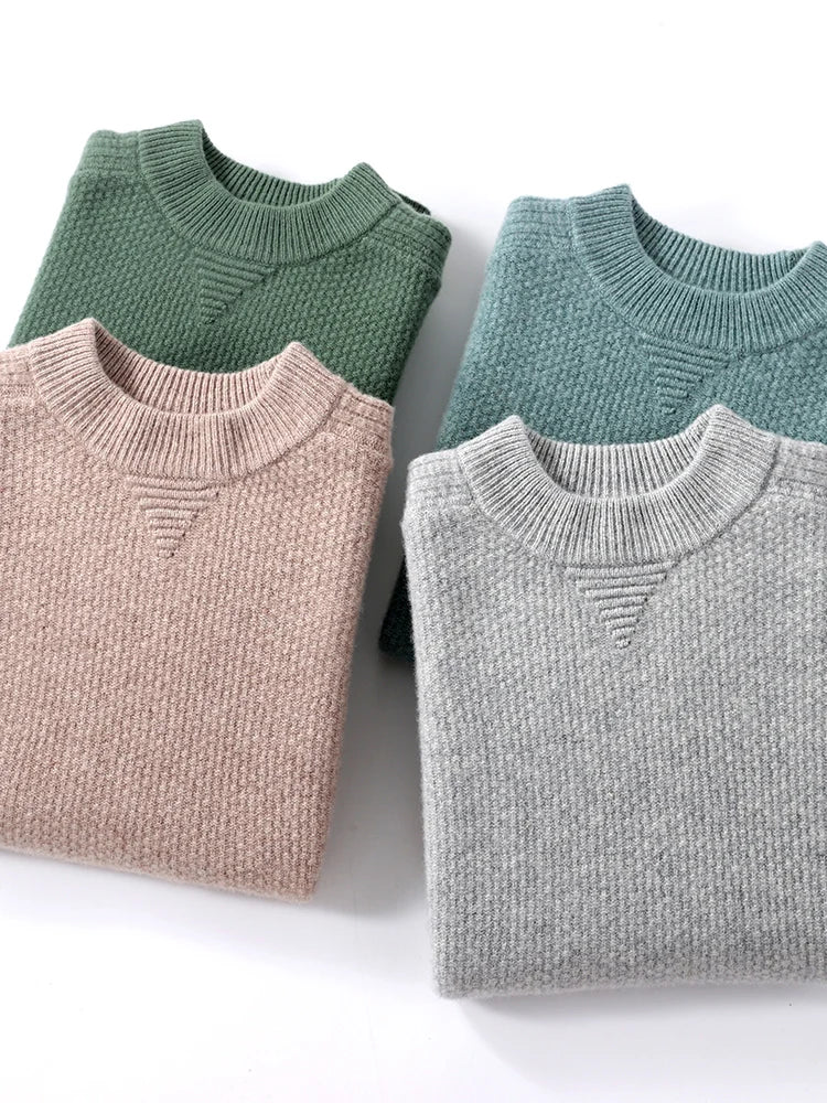 Men's 100% Merino Wool Mock Neck Pullover: Thick & Soft Smart Casual Jumper for Autumn/Winter