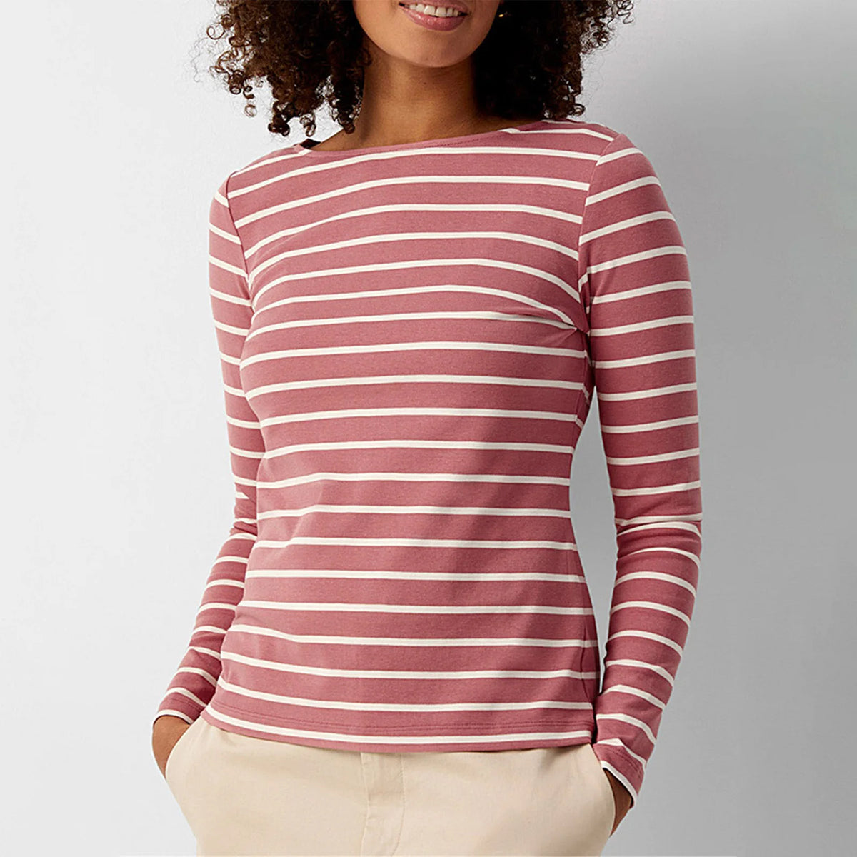 Women  Crop Top Round Neck Long Sleeve Stripe Top