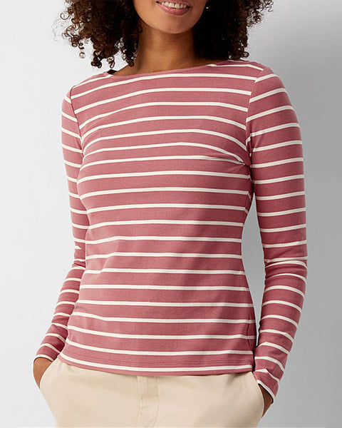 Women  Crop Top Round Neck Long Sleeve Stripe Top