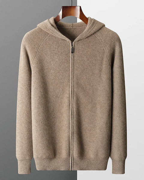 Men's Thickened Hooded Cardigan: 100% Merino Wool Casual Large-Size Jacket for Autumn & Winter