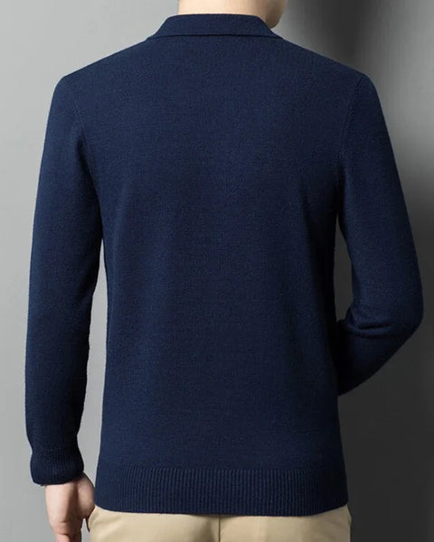 Men's Winter Warm Soft Pullover: Business Lapel Knitwear Casual Long Sleeve Polo Shirt for Office