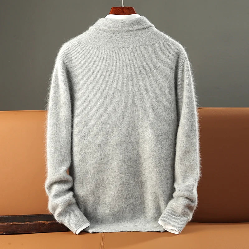 Men's Thick 100% Mink Cashmere Sweater: Shawl Collar Zipper Pullover for Casual Business Wear