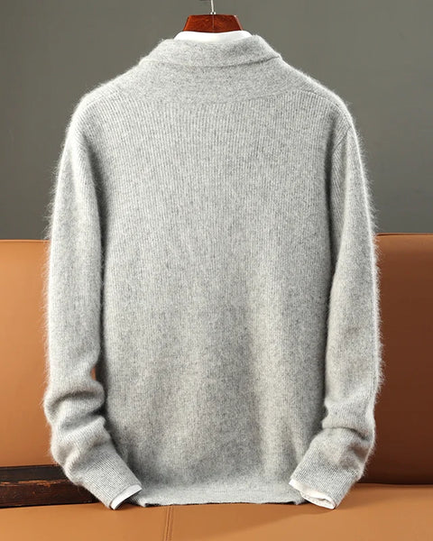 Men's Thick 100% Mink Cashmere Sweater: Shawl Collar Zipper Pullover for Casual Business Wear