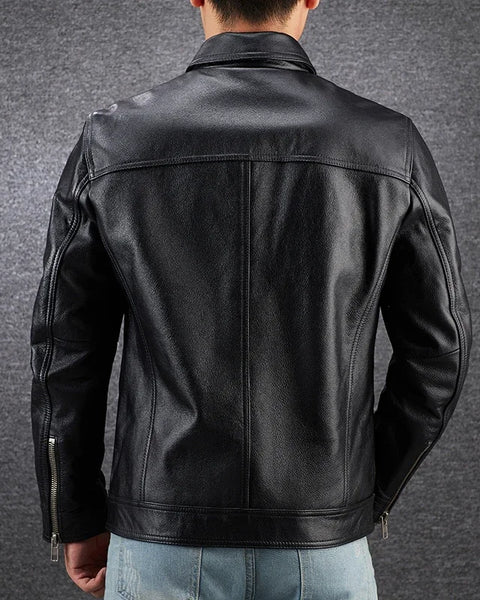 Genuine Leather jacket. Winter casual black Men cowhide Clothes. Quality plus size leather coat.