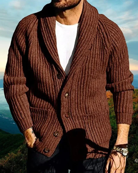 Men's Slim Fit Solid Color Long Sleeve Lapel Knitted Cardigan Sweater Coat for Autumn & Winter