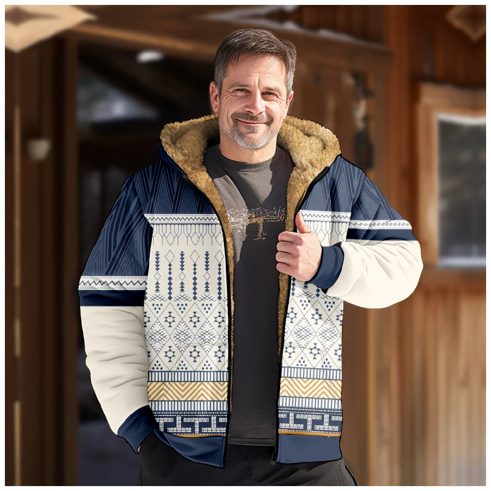 Men's Tribal Graphic Zip-Up Hoodie: Cozy Winter Fleece Parka & Casual Jacket