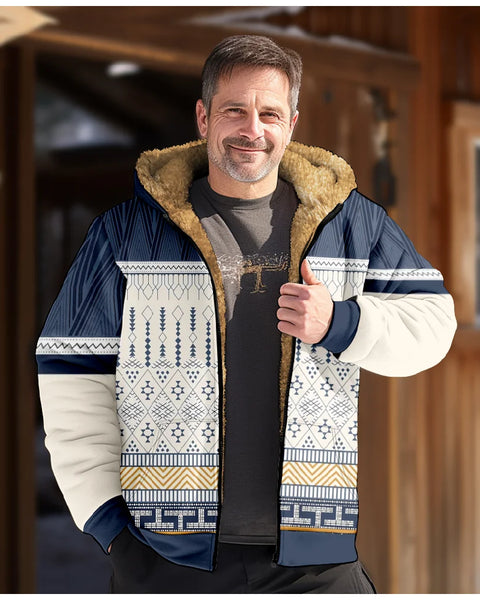 Men's Tribal Graphic Zip-Up Hoodie: Cozy Winter Fleece Parka & Casual Jacket