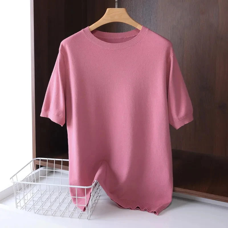 Men's Merino Wool T-Shirt: Breathable Thin Cashmere O-Neck Short Sleeve Tee in Solid Colors