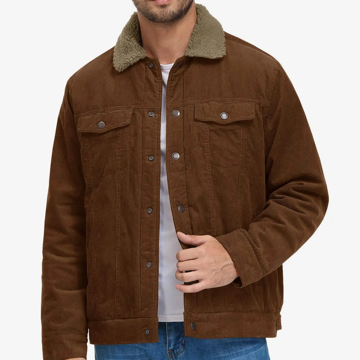 Men's Thicken Fleece Lining Corduroy Jacket: Sherpa-Lined Winter Trucker Cargo Workwear