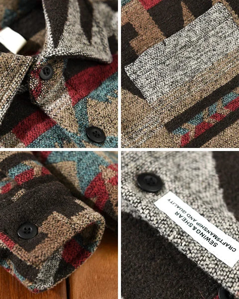 Men's Vintage Printed Woolen Shirts: Loose Casual Streetwear for Winter