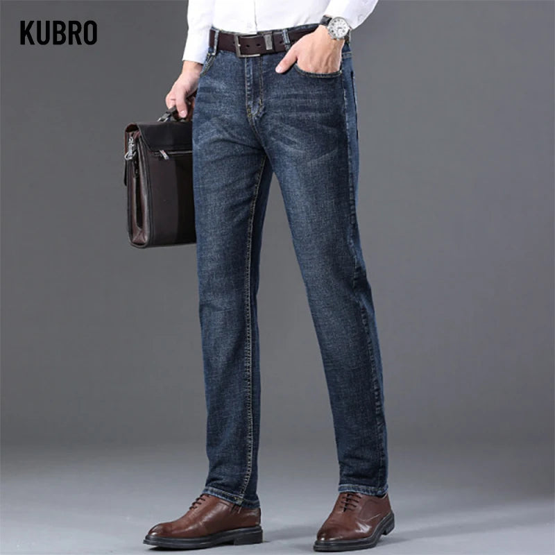 Men's Office Casual Jeans: High-Quality Loose Straight Retro Denim Trousers