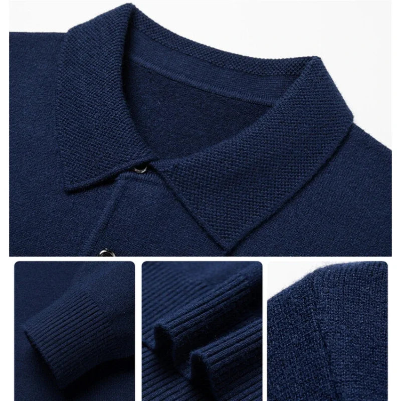 Men's Winter Warm Soft Pullover: Business Lapel Knitwear Casual Long Sleeve Polo Shirt for Office