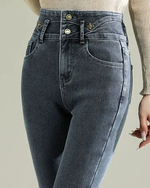 Winter Women Thicken Skinny Pencil Jeans  Warm High Waist Stretch Velvet Lined Vintage Denim Pants