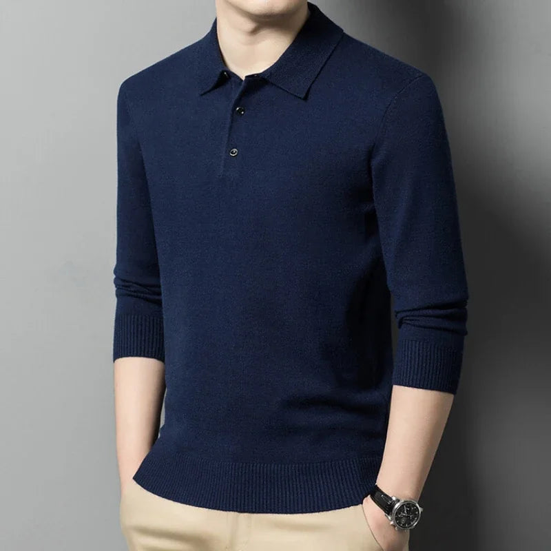 Men's Winter Warm Soft Pullover: Business Lapel Knitwear Casual Long Sleeve Polo Shirt for Office