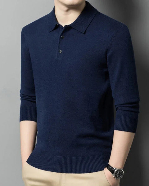 Men's Winter Warm Soft Pullover: Business Lapel Knitwear Casual Long Sleeve Polo Shirt for Office