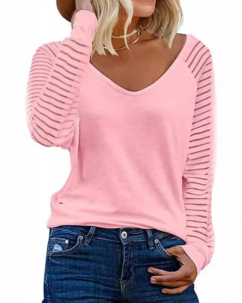 Long Sleeved Striped Casual Loose Shirt T-shirt