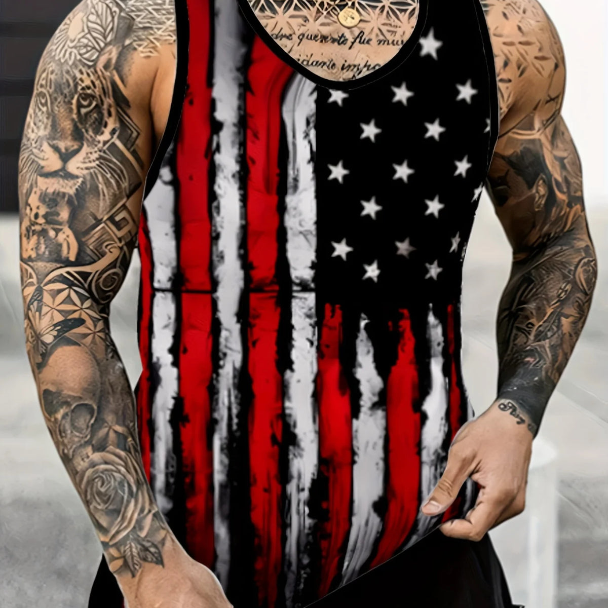 American Flag Print Tank Top: Lightweight Sleeveless Sports Tee for Gym Workouts & Bodybuilding