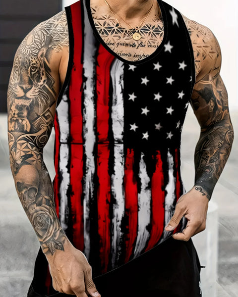 American Flag Print Tank Top: Lightweight Sleeveless Sports Tee for Gym Workouts & Bodybuilding