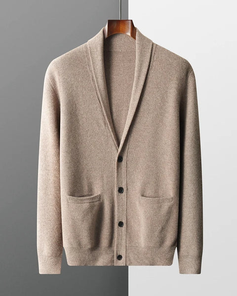 Men's 100% Merino Wool Cashmere Coat: Thickened V-Neck Cardigan for Autumn and Winter Warmth