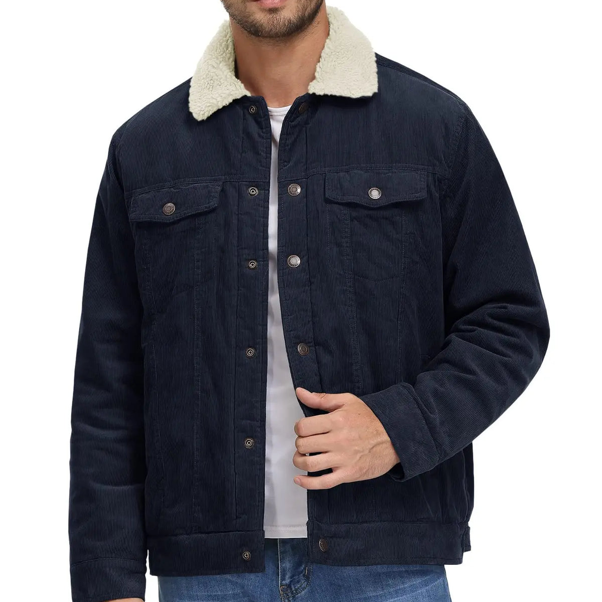 Men's Thicken Fleece Lining Corduroy Jacket: Sherpa-Lined Winter Trucker Cargo Workwear