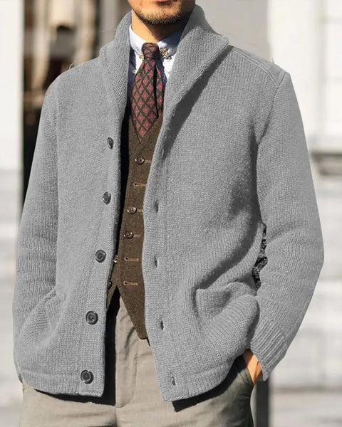 Men's Warm Knitwear Lapel Coat: Windproof Solid Color Sweater with Button Placket for Autumn & Winter