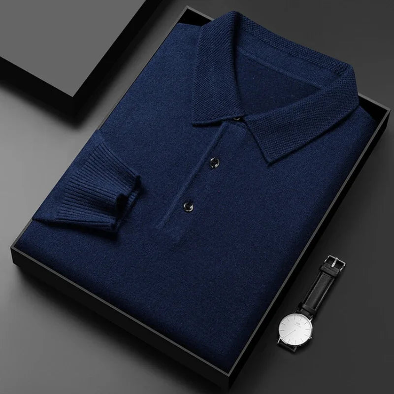 Men's Winter Warm Soft Pullover: Business Lapel Knitwear Casual Long Sleeve Polo Shirt for Office