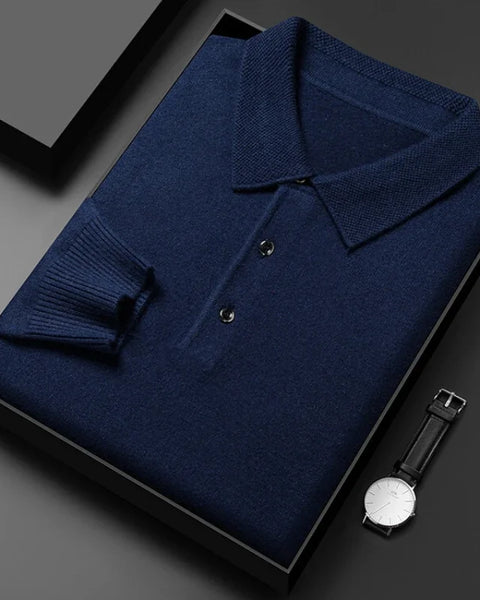 Men's Winter Warm Soft Pullover: Business Lapel Knitwear Casual Long Sleeve Polo Shirt for Office