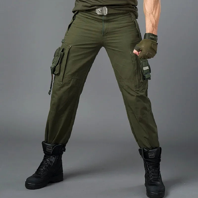 Men's Cargo Pants: Army Style Tactical Overalls with Multiple Pockets - Straight Fit Work Trousers