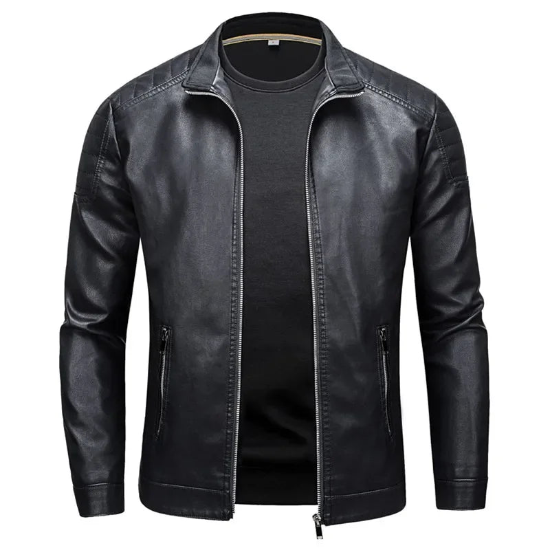 Men's Fashion Stand Collar Leather Jacket: Slim Casual Korean Style