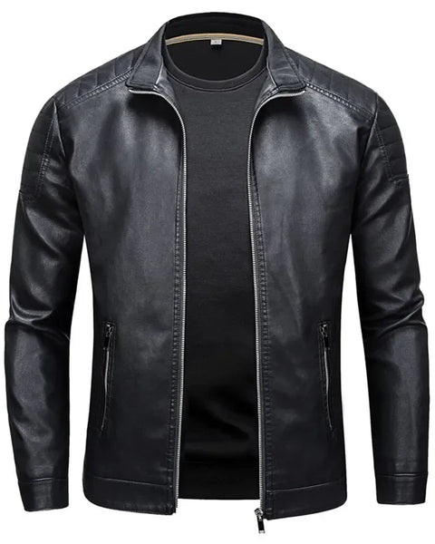 Men's Fashion Stand Collar Leather Jacket: Slim Casual Korean Style