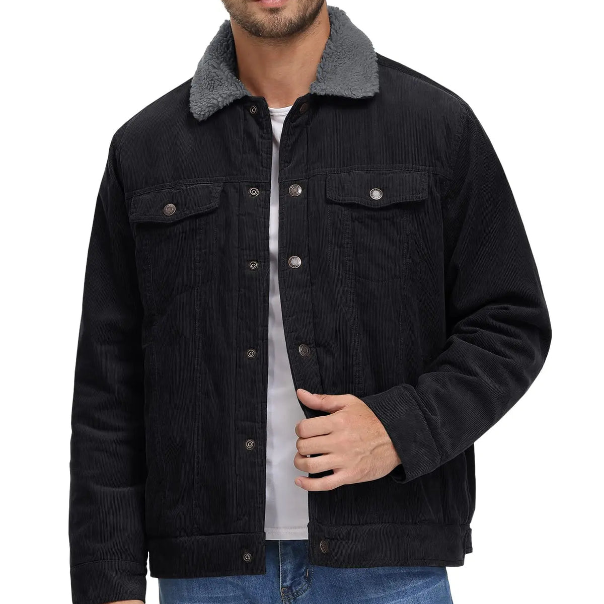 Men's Thicken Fleece Lining Corduroy Jacket: Sherpa-Lined Winter Trucker Cargo Workwear