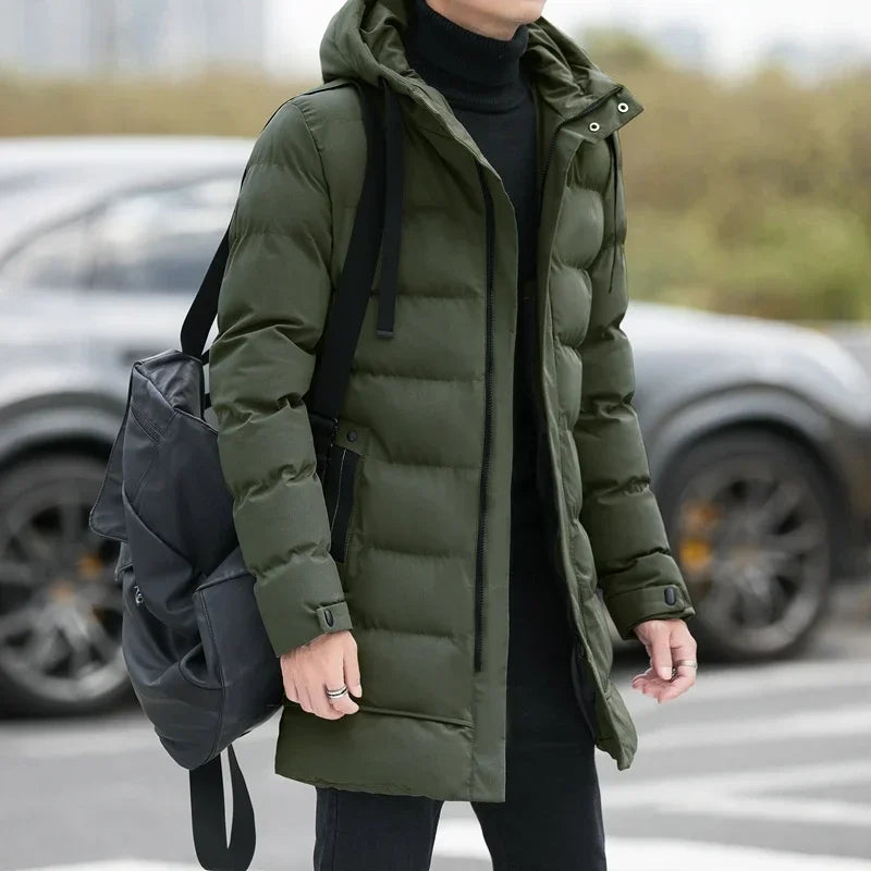 Men's Winter Outwear: Slim Fit Hooded Down Parka - Thicker Warm Casual Long Jacket